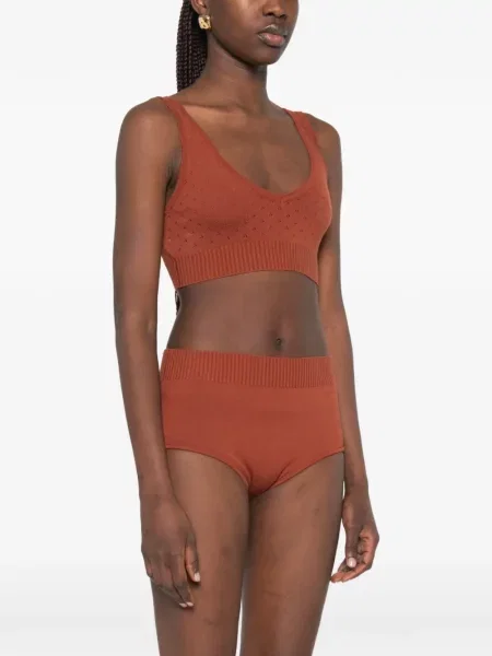 Плетен топ Plan C с V-образно деколте кафяво