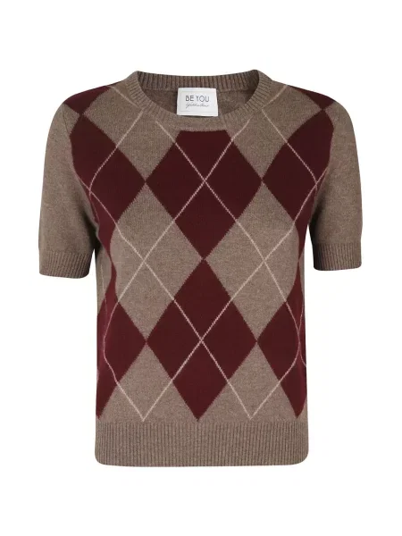 Scurt top Beyou tricotate cu model argyle maro