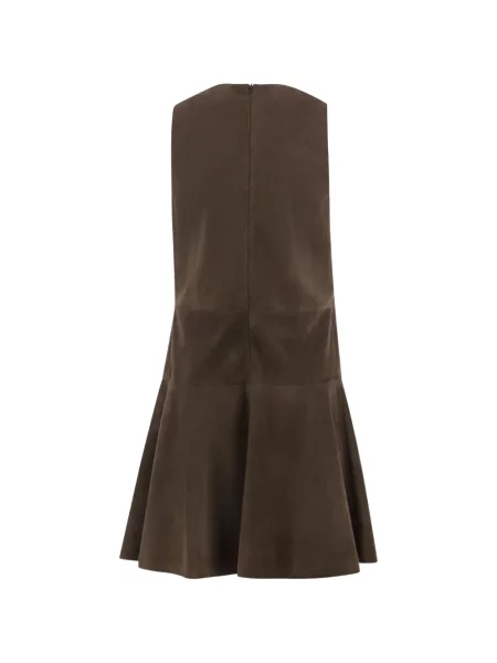 Rochie mini Brunello Cucinelli din piele de căprioară maro