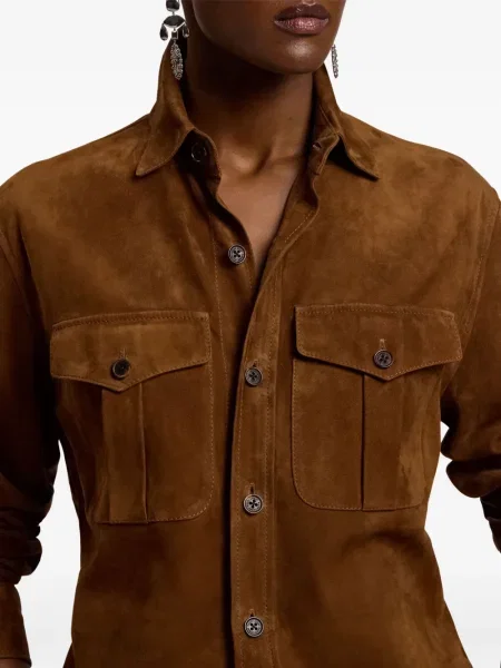 Μακρύς πουκάμισο Ralph Lauren Collection σουέτ καφέ