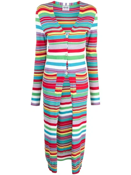 Kardigan Moschino Jeans w paski z dekoltem w serek czerwony