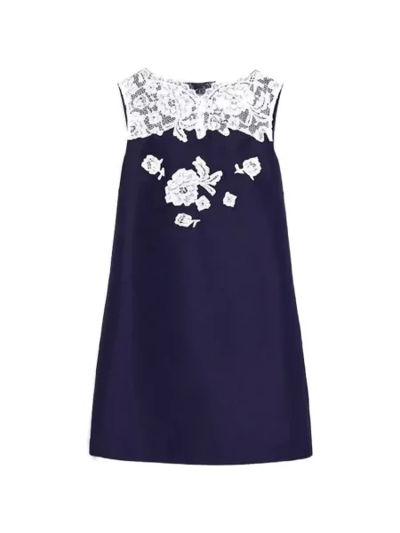 Rochie mini Self-portrait cu model floral cu aplicații din dantelă albastru