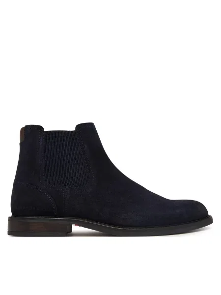 Kotníková obuv s elastickým prvkem Tommy Hilfiger Corporate Dressy Suede Chelsea Tmavomodrá