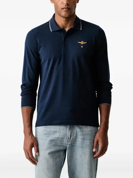 Lung tricou polo Aeronautica Militare cu autograf albastru