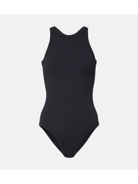 Dzianinowy strój kąpielowy Toteme prążkowany czarny