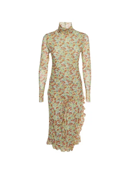 Fustă Ganni cu model floral cu imagine plasă albastru
