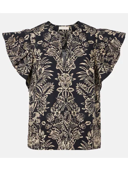 Top Ulla Johnson cu imagine din poplin negru