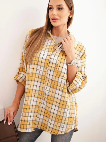 Cămașă Kesi Włoski zdrențuiți în carouri alb