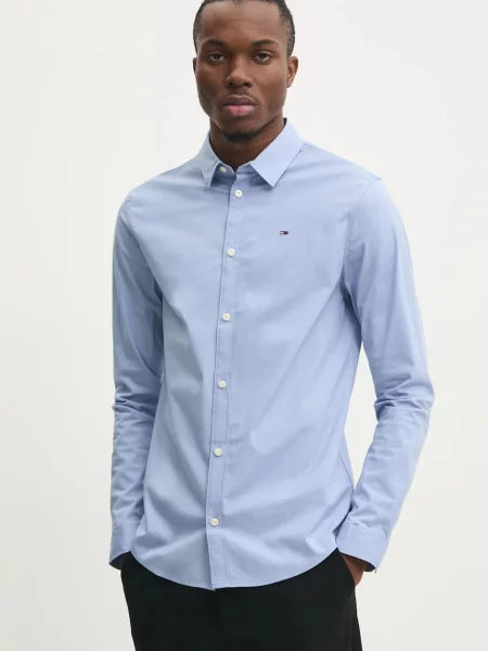 Cămașă de blugi Tommy Jeans stretch albastru