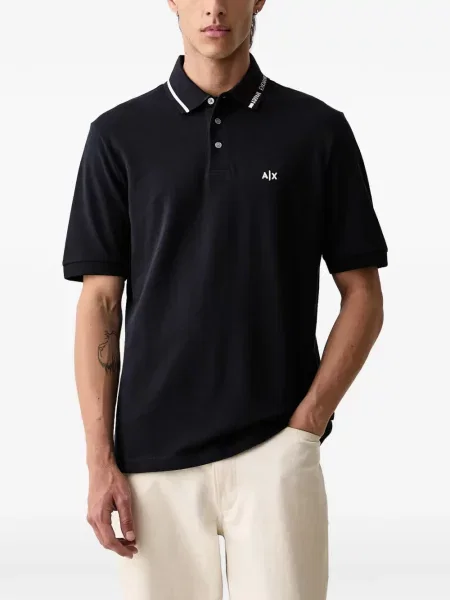 Tricou polo Armani Exchange cu autograf albastru