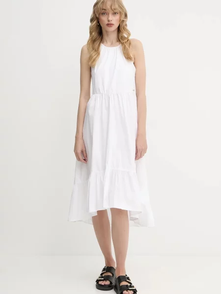 Armani Exchange rochie din midi evazați alb