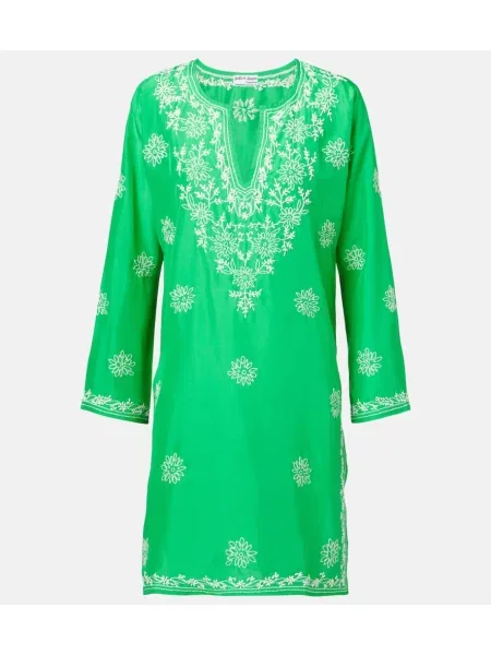 Tunică Juliet Dunn cu broderie de mătase verde