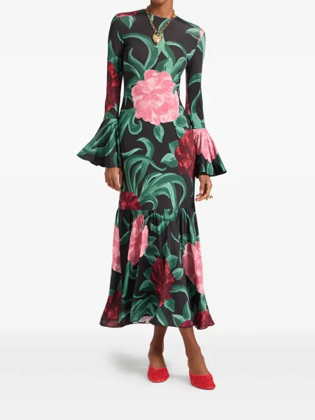 Rochie maxi La Doublej cu model floral de costum negru