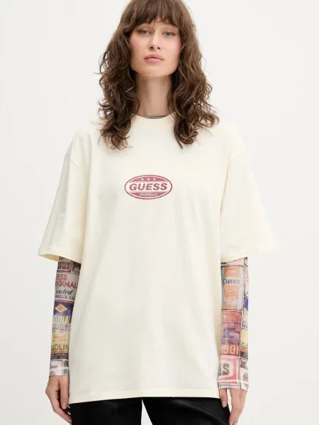 Тениска Guess Originals дамска бежово