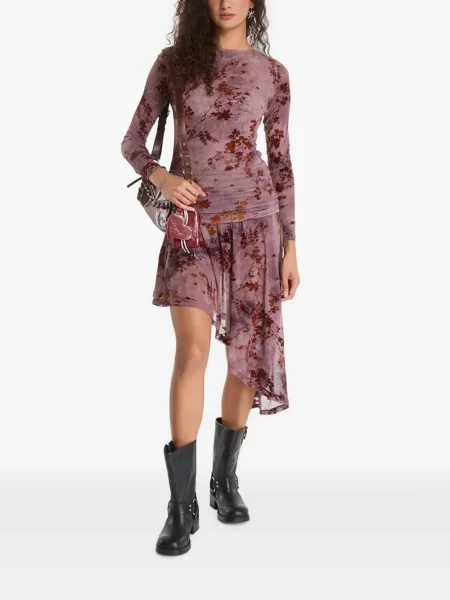 Rochie Desigual cu model floral cu imagine asimetrică violet