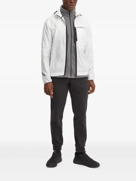 Пухен елец Adidas на райета с качулка бяло