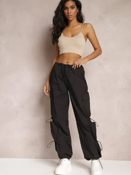 Pantaloni Cargo Parașută cu Șnururi Reglabile Sterise negre