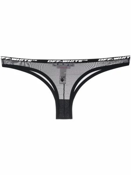 Chiloți tanga Off-white cu imagine alb
