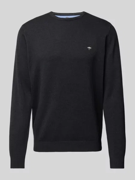 Sweter z dzianiny z wyhaftowanym logo model ‘Superfine’ Fynch-hatton brązowy