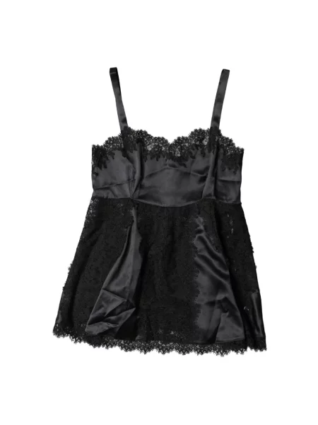 Jedwabny koronkowe wykończenie top Dolce And Gabbana czarny