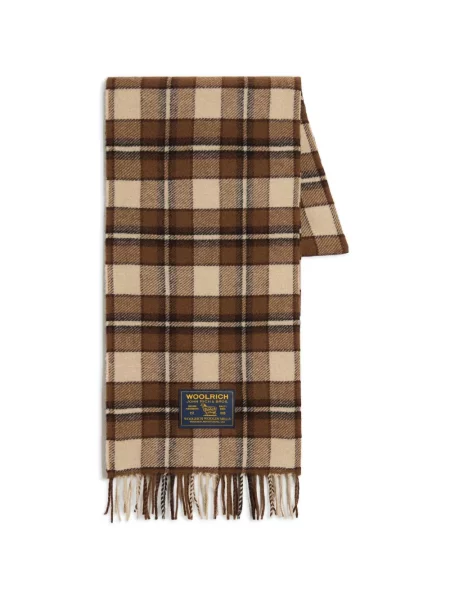 Fular Woolrich cu franjuri în carouri maro