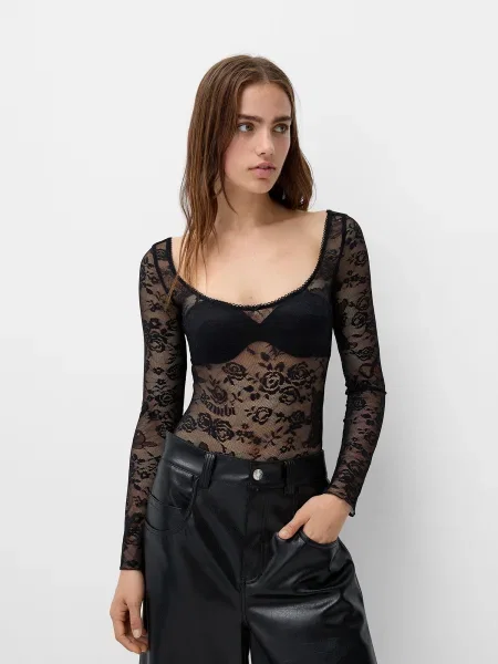 Bershka Tricou body negru