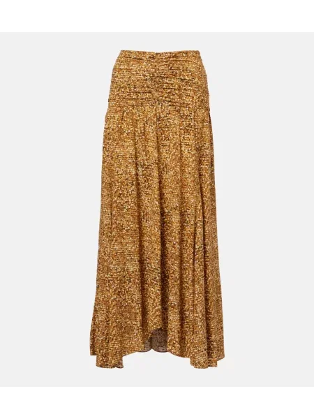 Fusta maxi Isabel Marant de mătase cu imagine bej