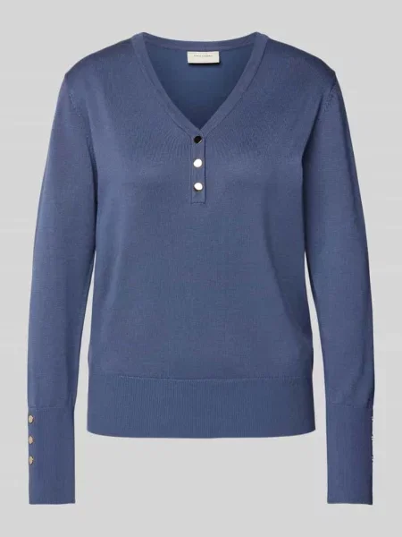 Sweter z dzianiny z dekoltem w serek model ‘Katie’ Free/quent niebieski