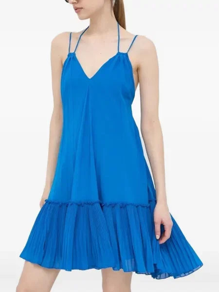 Rochie mini Beatrice B cu volane plisată de costum albastru