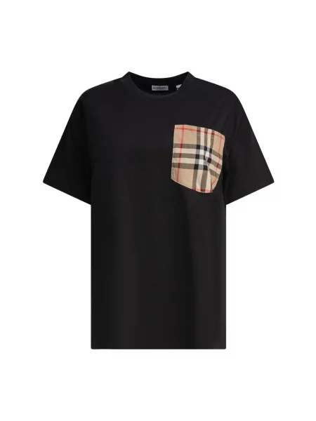 Koszulka Burberry w kratę z okrągłym dekoltem czarna