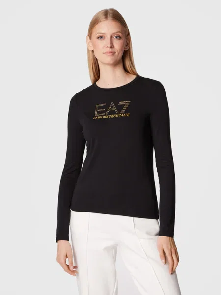 Hosszú ujjú hosszú blúz Ea7 Emporio Armani fekete
