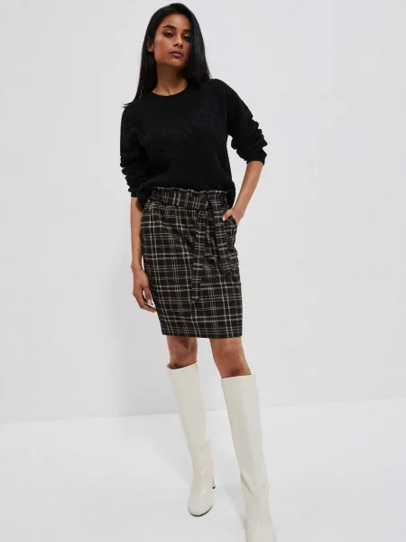 Spódnica ołówkowa Marisse w kratę wiązana czarna