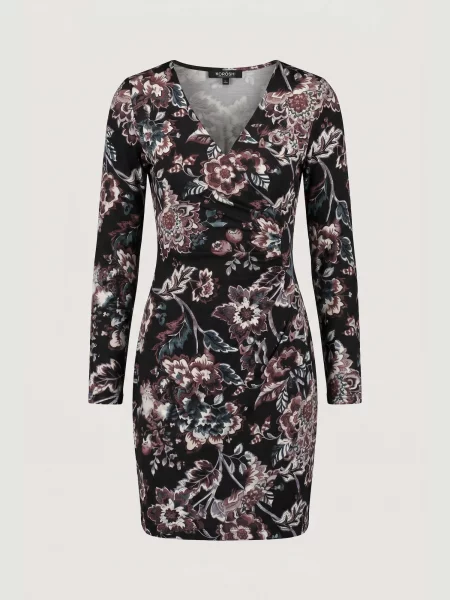 KOROSHI Rochie verde pin / roșu burgundy / negru alb