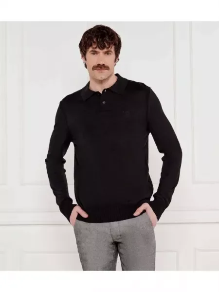 BOSS ORANGE Gyapjú tenisz póló Avac fekete