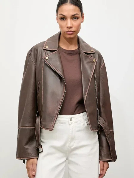 Answear.LAB geaca ramones de piele de tranzitie maro