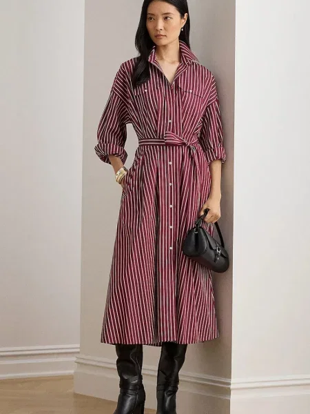 Lauren Ralph Lauren Košeľové šaty modrá / burgundská biela