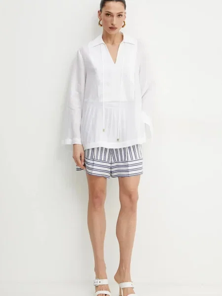 Шорти з домішкою льону Marella ACUME візерунок висока посадка білий