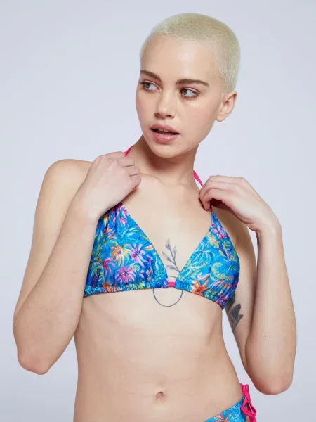 Riviera top bikini z nadrukiem z materiałów pochodzących z recyklingu Blue
