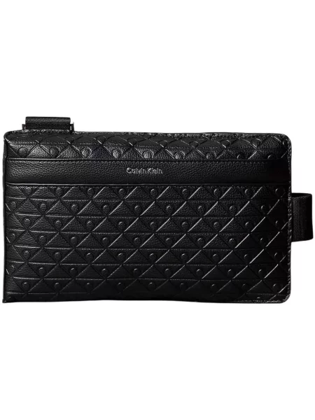 Calvin Klein Crossover torbica Emblem Aop Emboss Square Sling crna