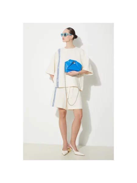JW Anderson bluzka z domieszką lnu Boxy T-Shirt wzorzysta beżowy