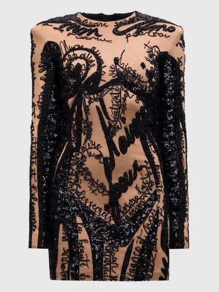 Сукня міні у вишивку Balmain бежева