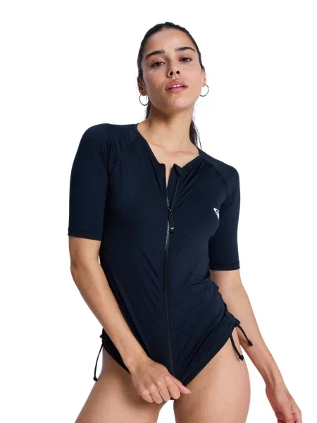 Koszulka rash vest z krótkim rękawem dla Kobiety ESSENTIALS czarny