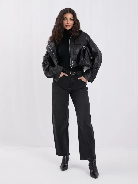 Kožna jakna Italy Moda crna