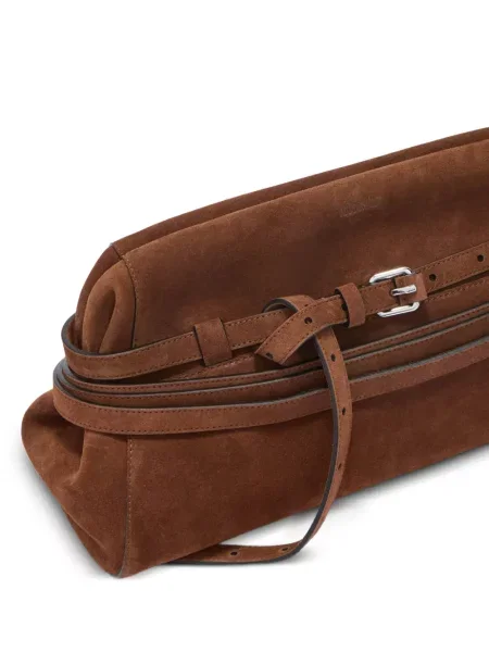 Cu centură geantă plic Moschino din piele de căprioară maro