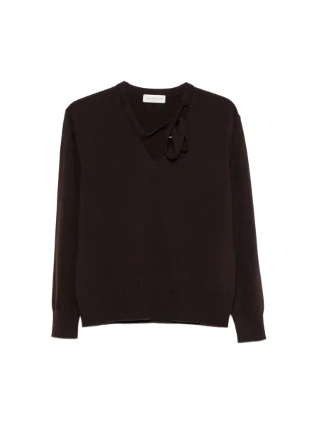 Sweter Dries Van Noten z dekoltem w serek brązowy