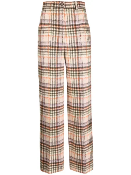 Pantaloni Sonia Rykiel de lână în carouri maro