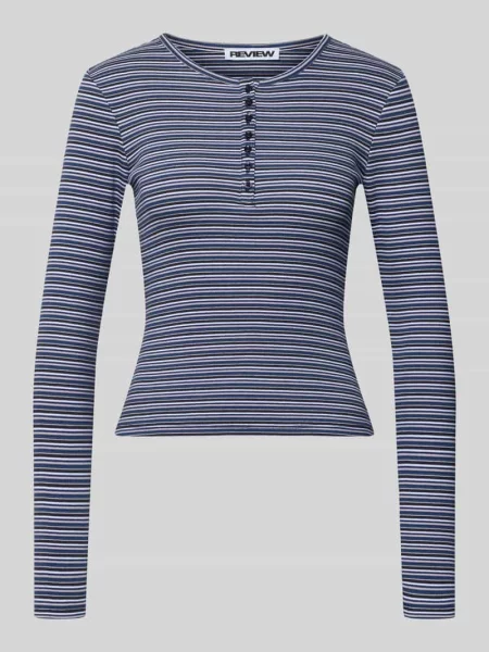 Bluzka o kroju slim fit z długim rękawem i listwą guzikową Review granatowa