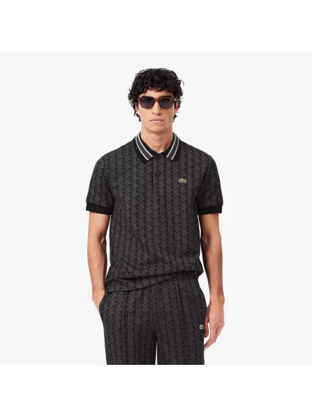 Lacoste Koszulka Polo Z Żakardowym Monogramem Classic Fit czarna