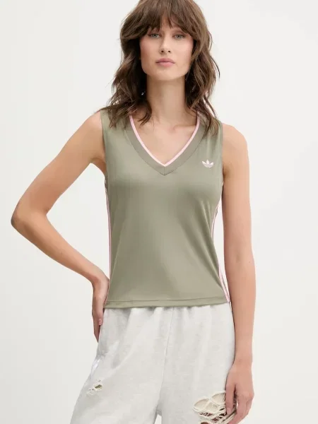 Топ Adidas Originals с V-образно деколте зелено