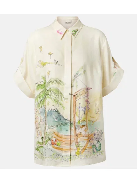 Cămașă Alemais de in cu imagine alb